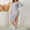 Women Square Neck and Off Shoulder Knit Dress Long Sleeve Hem Split Fit Casual Dress Soft Breathable Thin Dress Work Vacation Plus Sexy Long Dress