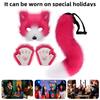 Furry Therian Costume Set for Girls Women Faux Fur Tail Plush Masque Fluffy Paw Gloves Set Fox Cat Wolf Animal Cosplay Accessories for Halloween
