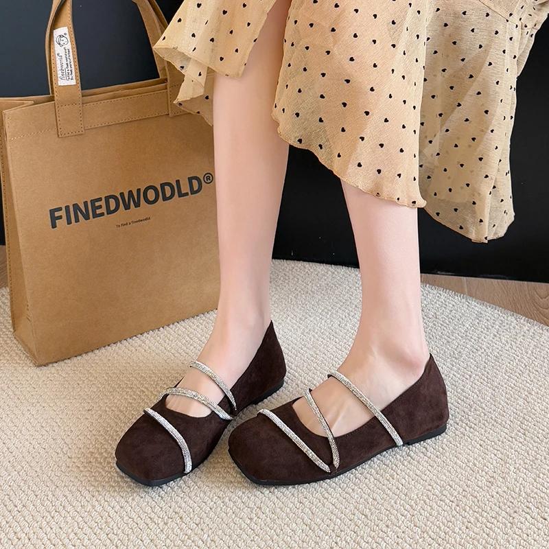 Ladies Shoes Slip-on Women's High Heels Fashion Crystal Daily Pumps Women New Square Toe Best Seller Flat Low Heels