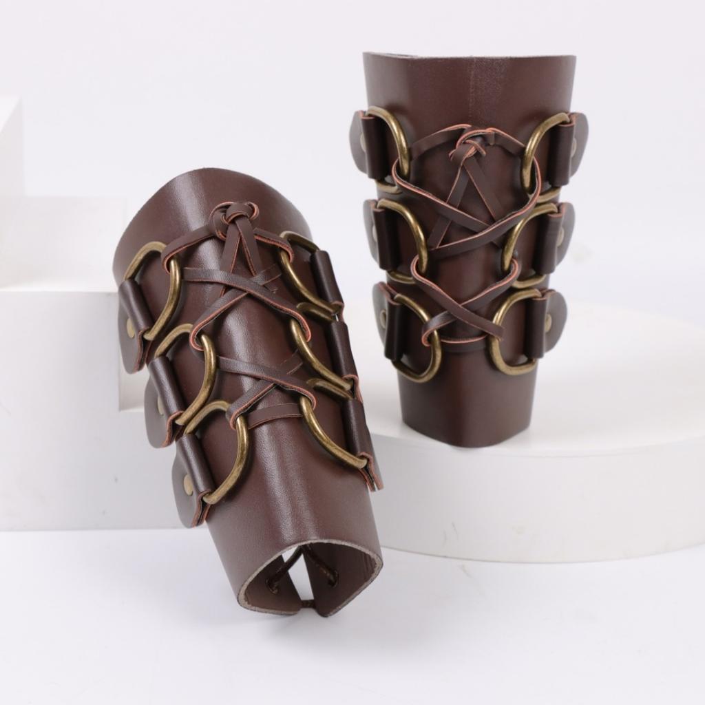 Medieval Knight PU Leather Arm Guards Viking Leather Gauntlet Wristband Renaissance Bracers Armband Wrist Guards Cosplay