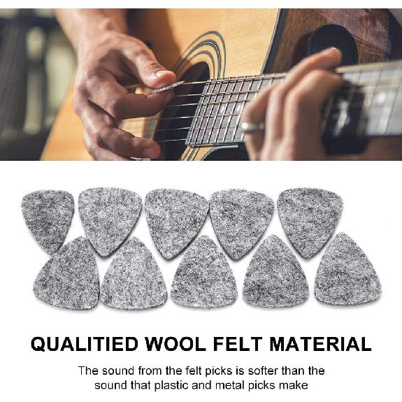 10Pcs Wool Felt Guitar Picks Ukulele Picks, 3mm Thin Red Plectrums with Solid Leather for Ukelele Bass Guitar (Gray)