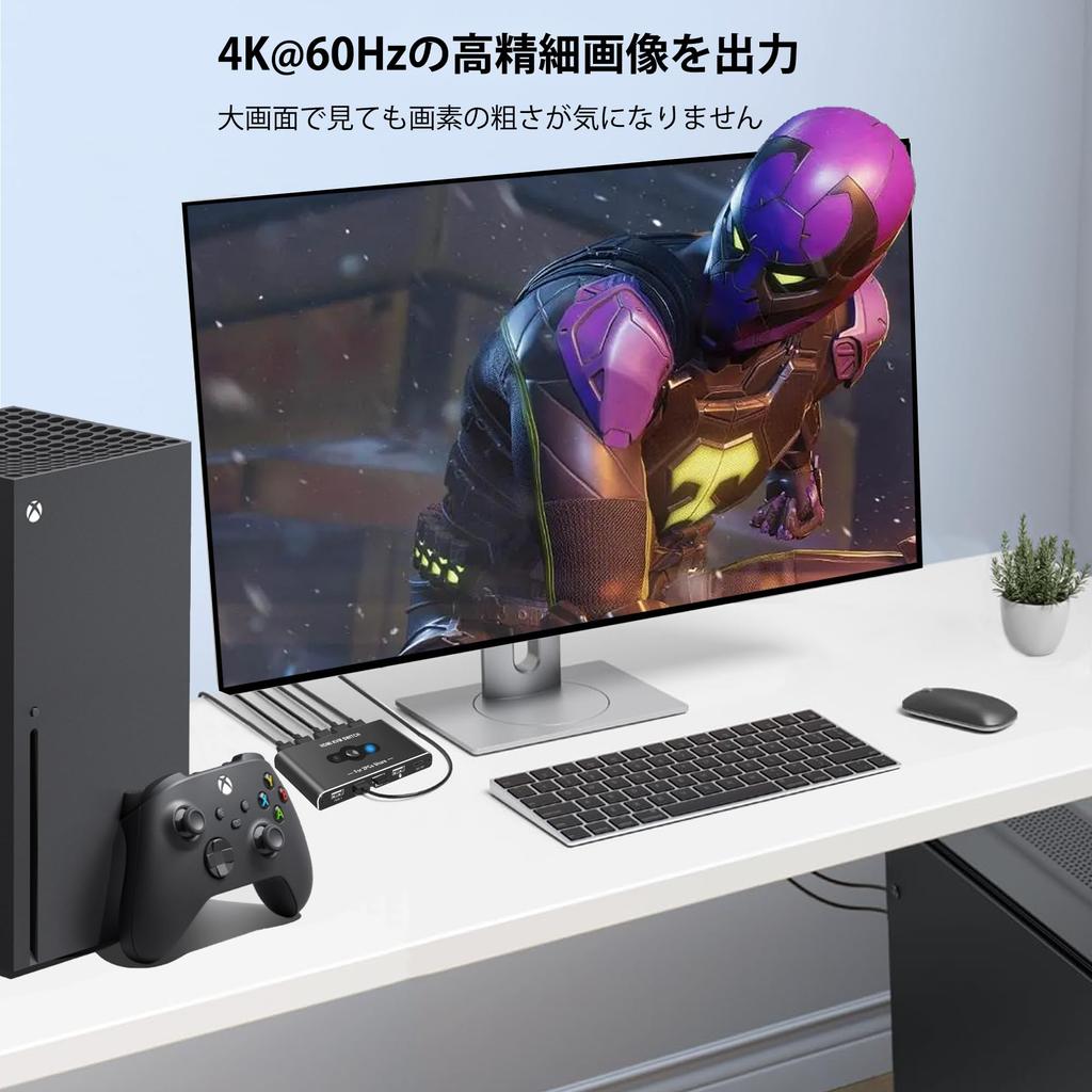 KVM-переключатель с 2 входами HDMI и 1 выходом, USB-переключатель, для переключения между 2 компьютерами и 1 монитором, общий доступ к клавиатуре/мыши/монитору, видео 4K@60 Гц