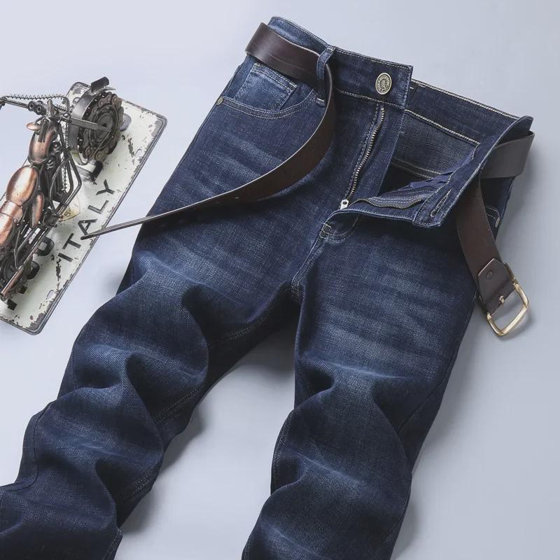 Мужские толстые эластичные прямые джинсы Lee на осень/зиму — повседневный облегающий крой для среднего возраста в деловом стиле