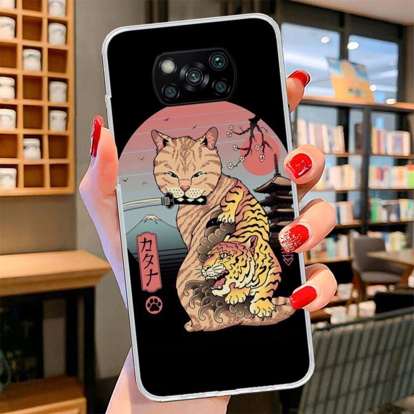 Ramen Sushi Samurai Tattoo Cat Cover Phone Case For Xiaomi Poco F7 Ultra X7 X6 X5 Pro M7 Redmi 15C 15 13C 13 12C 12 10C 10 9A 9C