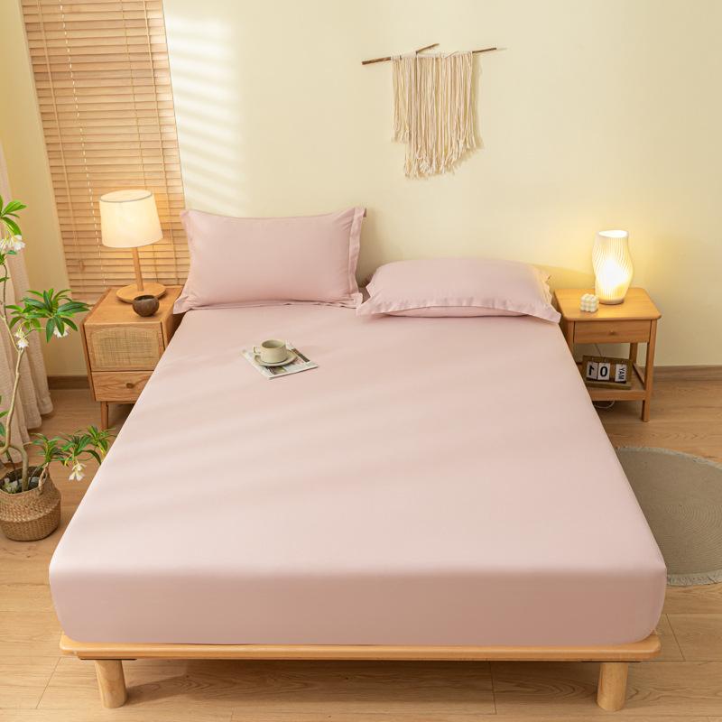 Cross-Border Hot Selling Solid Color Sanding Skin-Friendly Aloe Cotton Bedspread Washed Cotton Fitted Sheet Simmons Dustproof Protective Cover