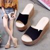 2019 Slippers Women's Summer Fashion Outer Wear Korean Version of Taiwan Slope Heel Sandals Thick-soled High-heeled Muffin Bottom One-word Slippers