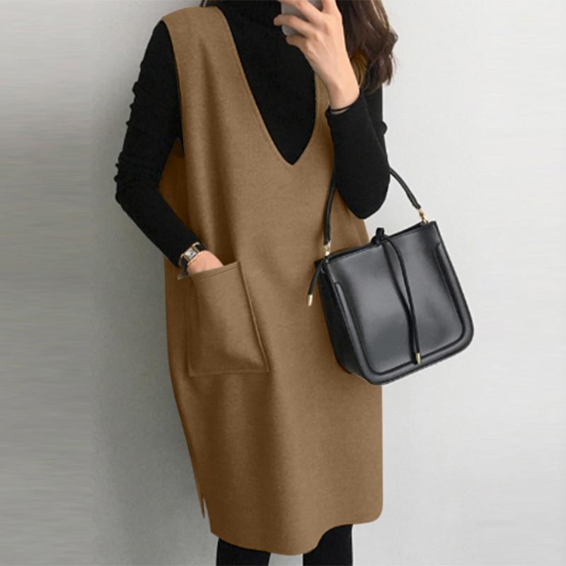 ZANZEA Женское повседневное платье-жилет из тонкой шерстяной ткани без рукавов