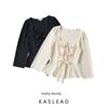 Kaslead New Arrival Women's Clothing Fashion Style Stylish Simple and Versatile Shoelace Waist-Controlled Long Sleeves Square Collar Top