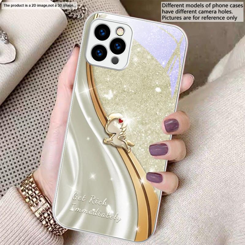 Мечтательный фиолетовый единорог Для iPhone 17 Air 16 E 15 14 13 Plus 12 mini 17 Pro Max 11Pro XR Xs 16E 7 8 11 Закаленное стекло Чехол для телефона
