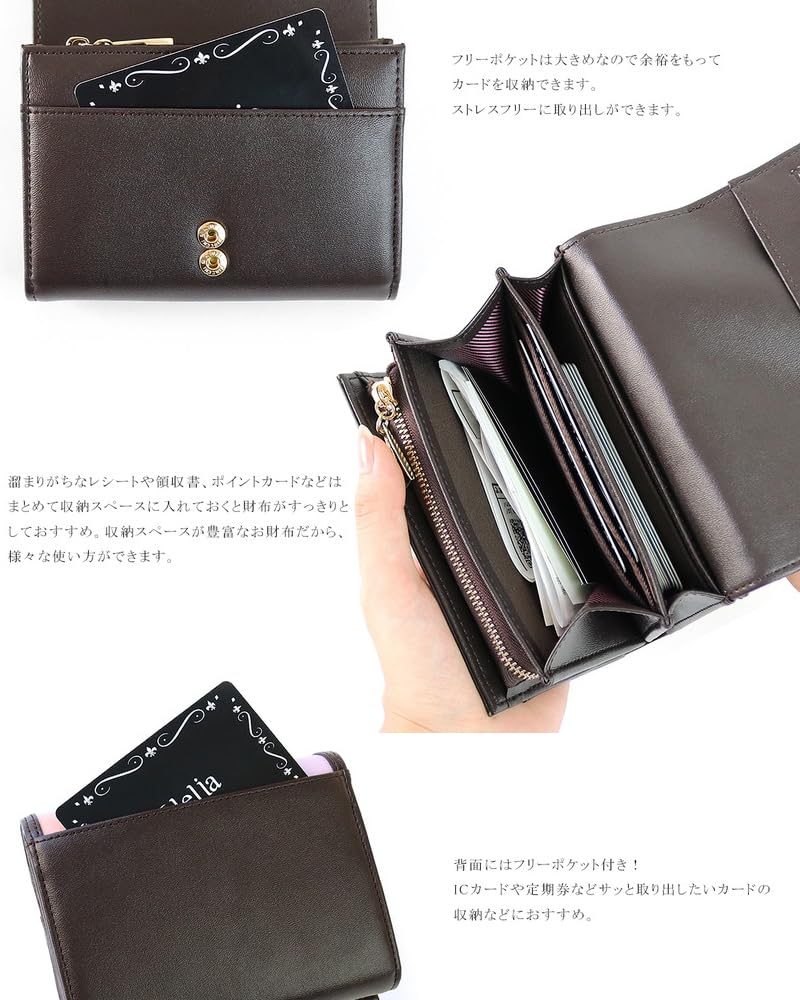 Large Bellezza Series [CLELIA] Women's Bi-fold Wallet, Capacity, Striped, CL-10237 (Cherry Plum)