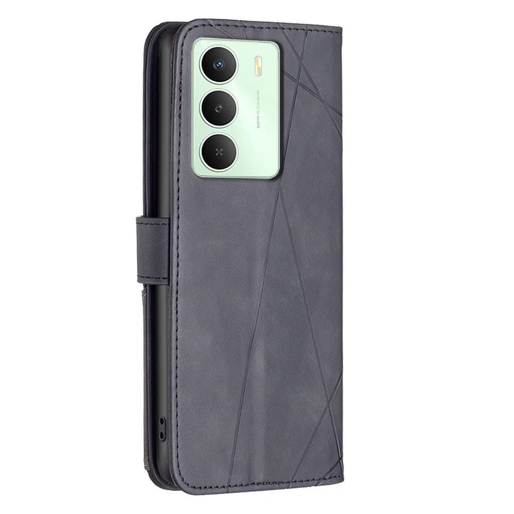 BINFEN COLOR For Realme 14x 5G Phone Case Wallet Stand Geometry Imprinted Leather Cover