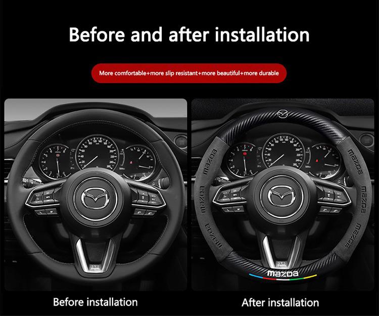 Carbon fiber Suede Car Steering Wheel Cover For Mazda 2 3 5 6 CX-4 CX-5 CX-7 CX-8 CX-30 CX-50 MX5 Miata RX-7 RX-8 Axela Atenza