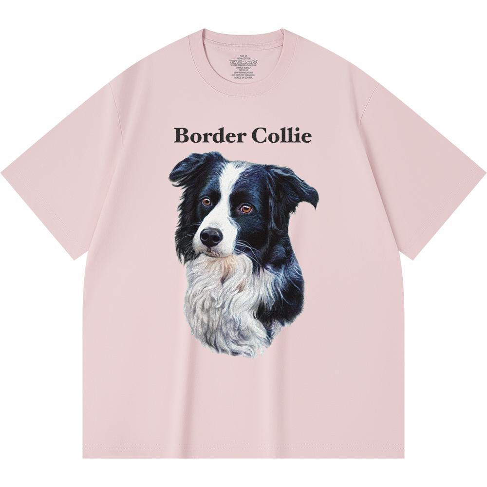 230GSM 100% Cotton T-Shirt Border Collie Print Tees Funny Harajuku Style Combed Cotton Tshirt