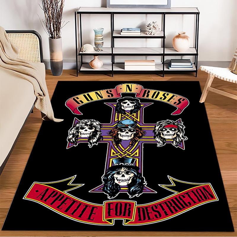 Gothic Skull with Roses Design Rug Non-slip rug suitable for living room and bedroom sofas