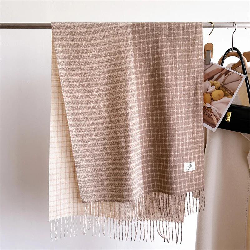 2025 Stripe Plaid Women Scarf Elegant Stylish Imitation Cashmere Shawl Winter Pashmina Versatile Warm Wrap Foulard Neckerchief