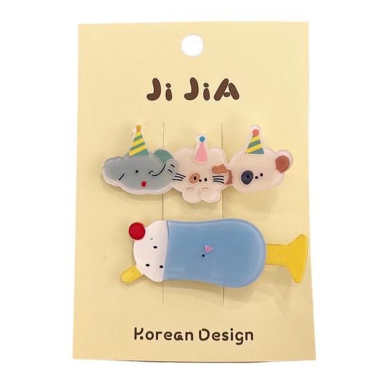 2/3Pcs Girl Hairpins Cats Puppies Rabbits Bread Pattern Hair Clips Smooth Edges Side Bang Hair Pins Hair