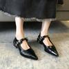 Черные одинарные туфли женские новые модели осени 2024 года, неглубокий рот заостренный носок толстый каблук туфли на низком каблуке дизайн темперамент