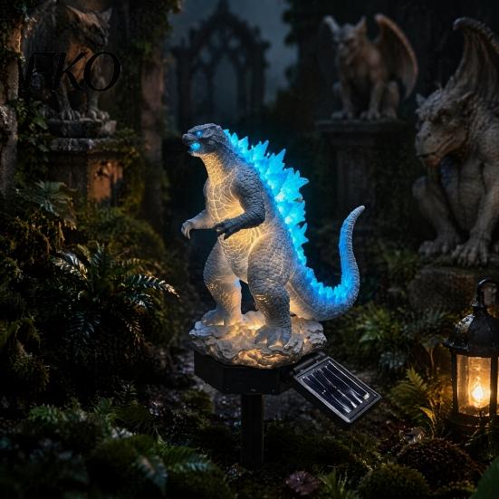 Courtyard Dragon Sculpture Solar Garden Light, Outdoor Sasquatch Statue Lamp, Fantasy Medieval Gothic Creature Sculpture, Pathway Light for Yard Lawn