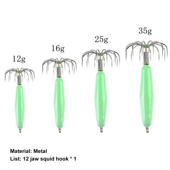 Металлический кальмарный джиг Прочный Хорошая прочность 12 крючков для кальмара для рыбалки