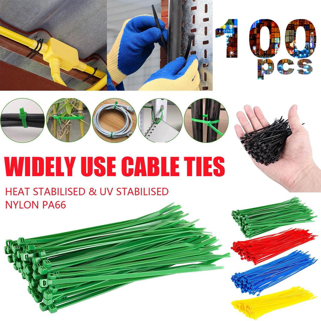 100pcs Cable Zip Ties Heavy Duty 4 Inch, Premium Plastic Wire Ties With 18 Pounds Tensile Strength, Black Nylon Tie Wraps For Indoor And Outdoor