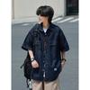 Japanese Retro Fashion Brand Summer Loose Denim Short Sleeved Shirt Artistic Youth Workwear Shirt Men'S And Women'S Layered Jacket