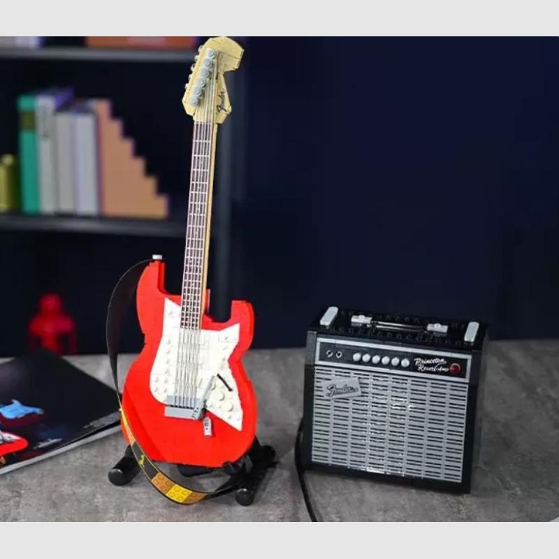Имитация электрогитары Fender Stratocaster, набор строительных блоков, модель, детская игрушка для творческой игры «сделай сам»