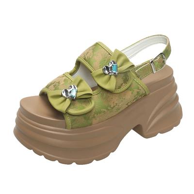 2025 НОВЫЕ 8 СМ Сандалии на массивной платформе Женские Летние Блестящие Туфли на высоком каблуке Женские Пляжные Повседневные Холщовые Шлепанцы Толстая Подошва Шлепанцы для ходьбы