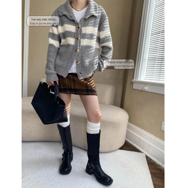 Синан Двусторонний Кардиган с Контрастными Полосками SN6889