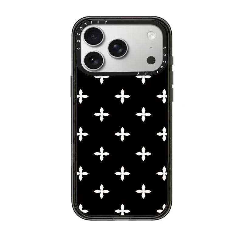 Черно-белый чехол с горошком и цветами MagSafe для iPhone 15 Pro Max