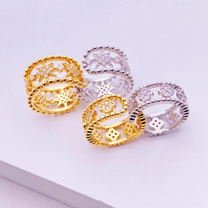 Кольцо с четырехлистным клевером женское, холодный ветер, ретро, простое, моцарелла, бриллиант, циркон, цыганская звезда, открытое кольцо на указательный палец