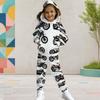 Girls Red White Printed Hooded Two Piece Set Long Sleeve Kangaroo Pocket Top Cuffed Pants