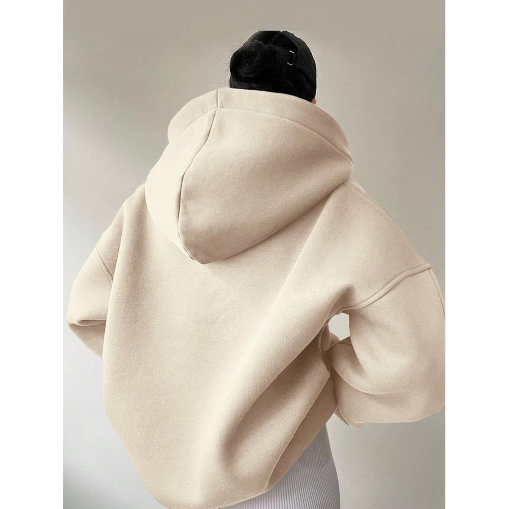 Women's Solid Color Casual Sports Loose Long-sleeved Hooded Sweatshirt