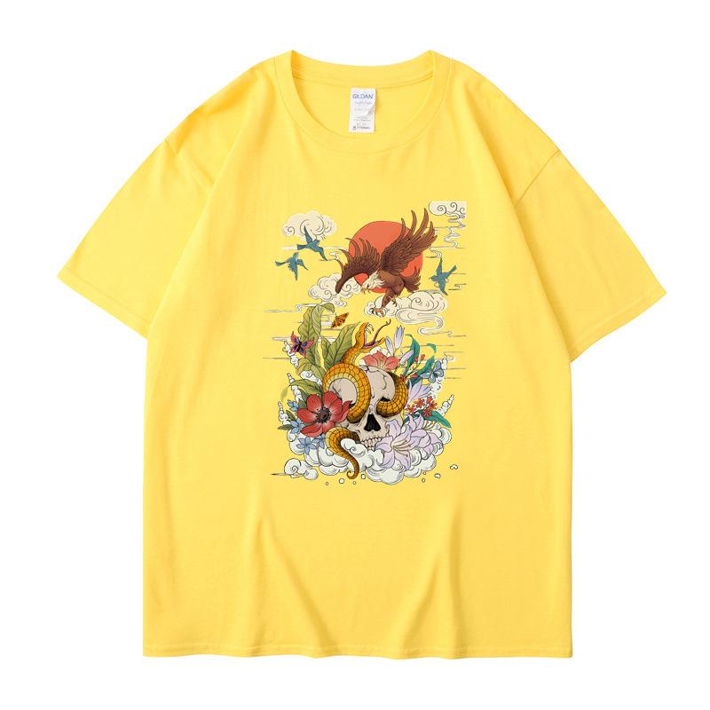 Ретро-топы National Tide с короткими рукавами, женская футболка с рисунком черепа 2D, свободные повседневные топы