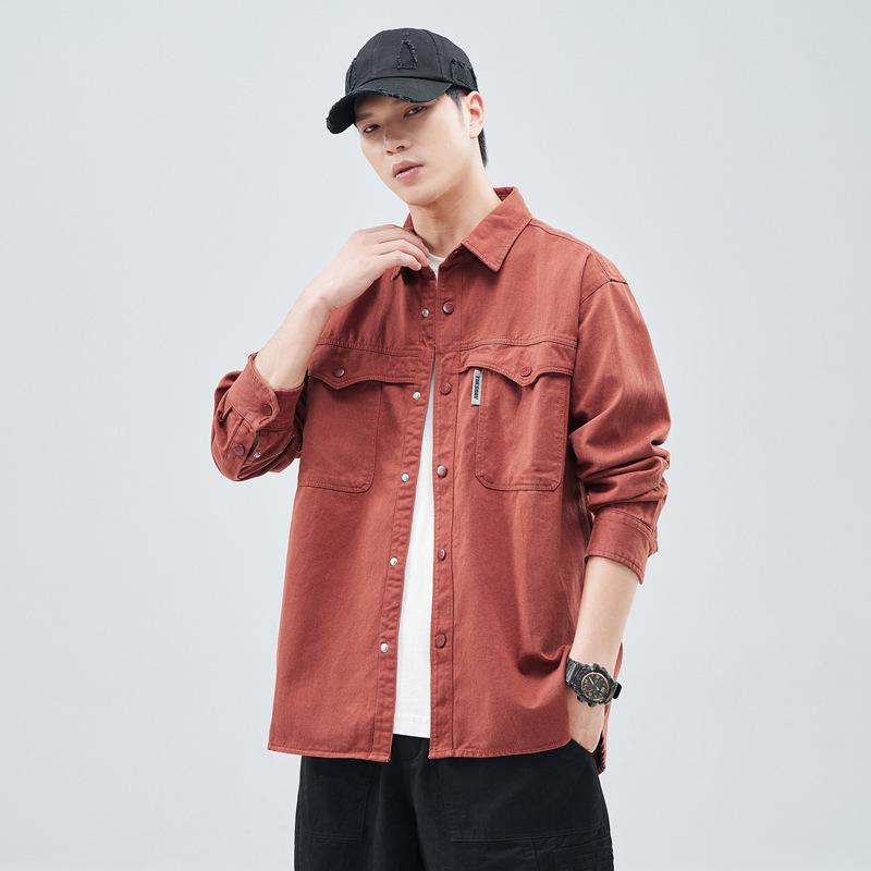 Heavy Washed Cotton Japanese Retro Trendy Brand Loose Casual Shirt Jacket Dark Gray Army Green Jujube