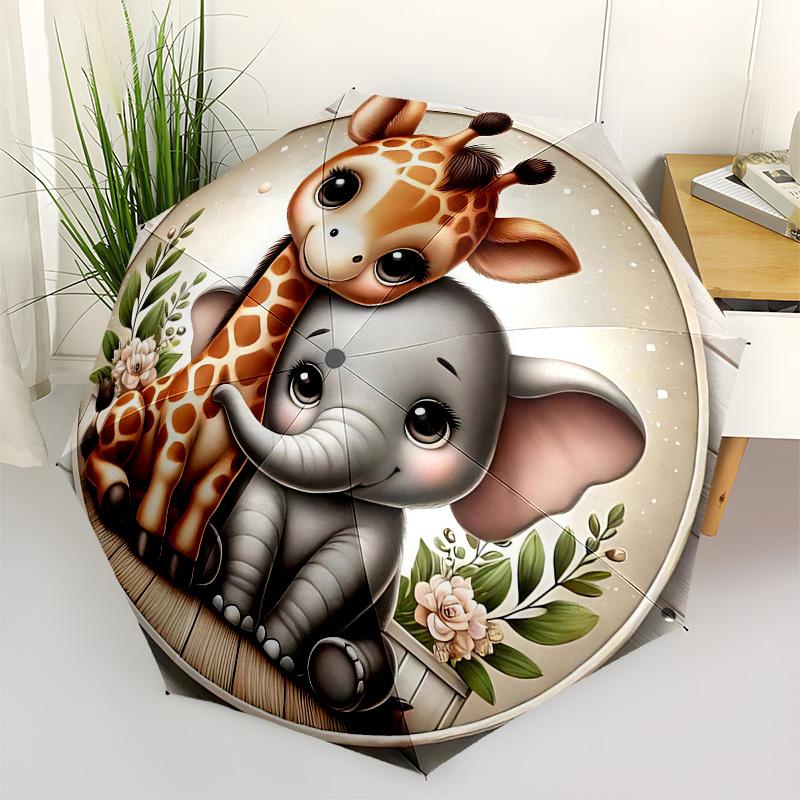 1PC Giraffe Elephant Umbrella-8-Rib Reinforced Portable Folding Travel Suitable for All Seasons Outdoor Daily -Z0462