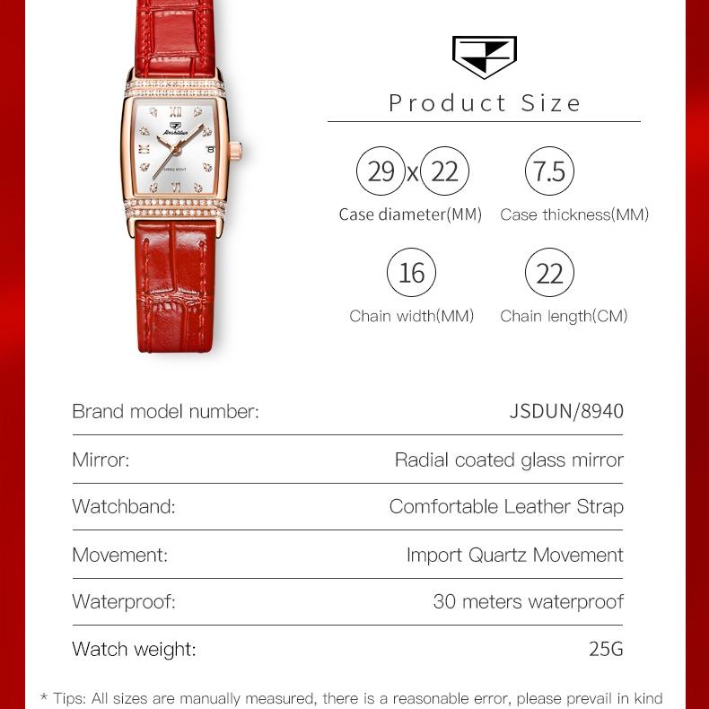 JIN SHI DUN Brand Watch Light Luxury Waterproof Luminous Quartz Watch Simple Diamond Set Women's Watch