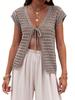 Women's Tie Front Crochet Shrug Short Sleeve Open Front Cropped Knit Cardigan