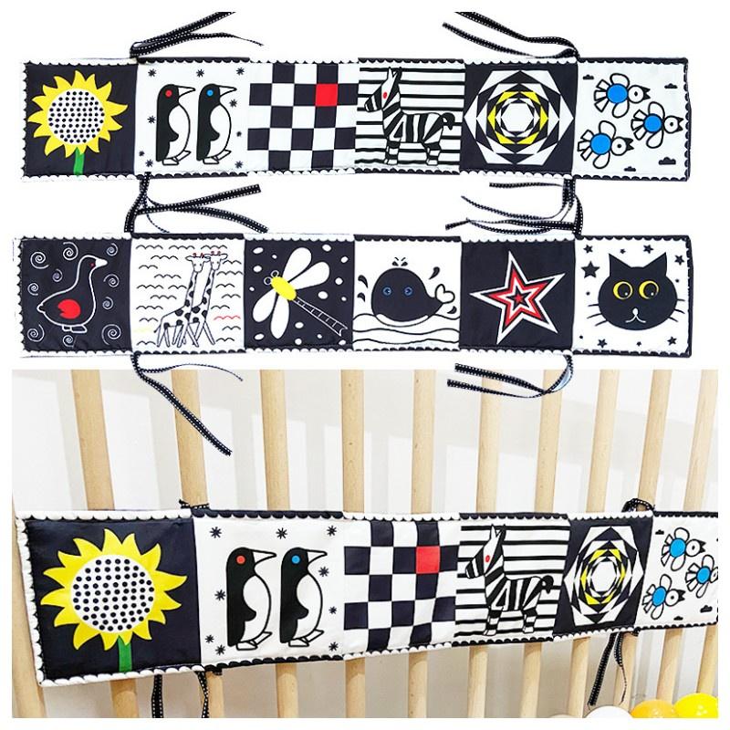 Новый трансграничный черно-белый двусторонний бортик-книжка для детской кроватки с 3D-игрушкой для раннего развития, устойчивой к разрыву, и BB-устройством