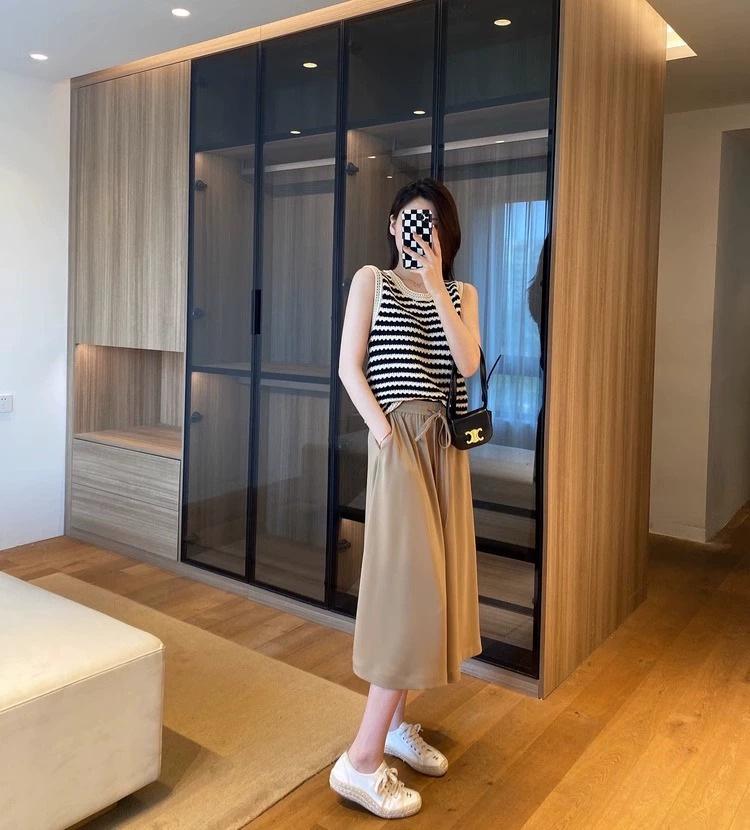 Женские широкие брюки из ледяного шелка с высокой талией — летние, утягивающие, в корейском стиле, свободный крой, подходят для фигуры типа «груша», юбка-брюки на завязках