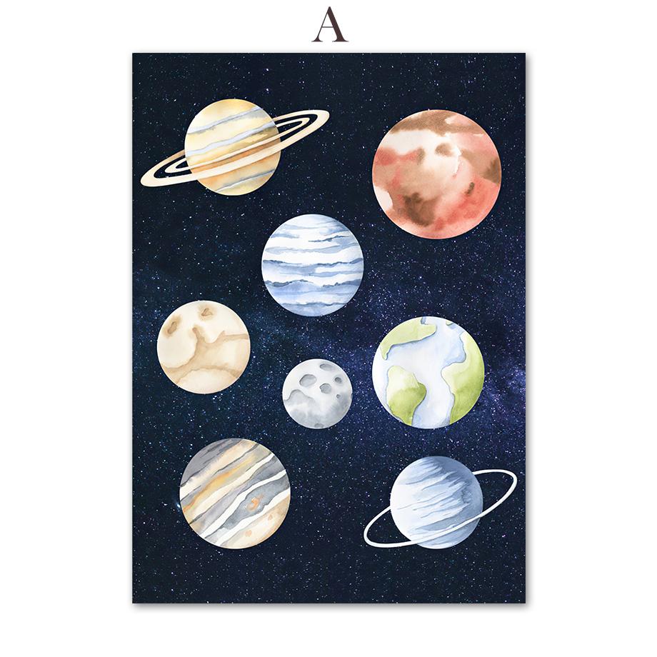 Ракета Астронавт Планета Галактика НЛО Космос Настенная картина на холсте Плакаты на скандинавскую тему и принты настенные панно Декор для детской комнаты