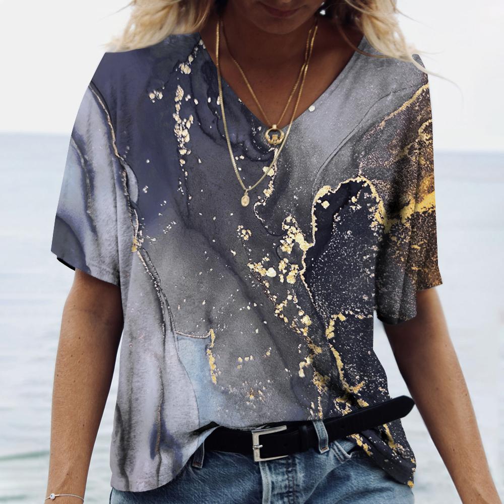 Летняя новая женская футболка с 3D-градиентным цветным принтом, модная, с коротким рукавом