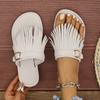 Fashion Large Size Flat Bottom Clip Toe Slippers Women 2025 New Tassel Belt Buckle Decoration Outer Wear Beach Slippers Casual Shoes