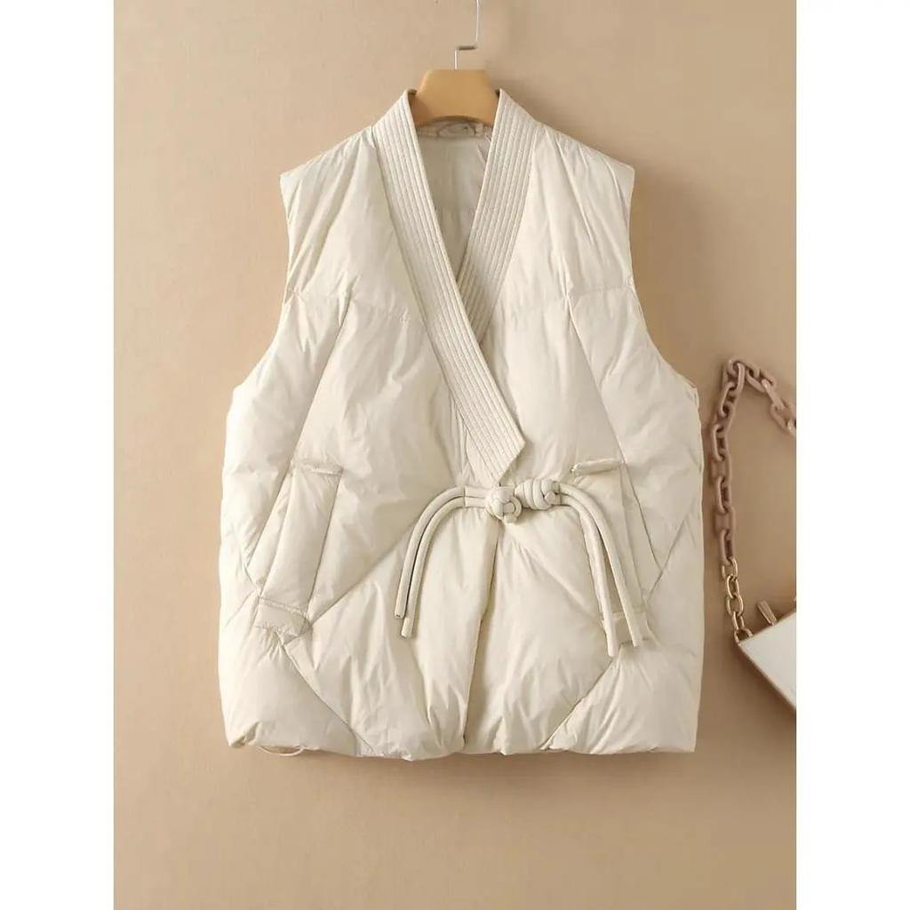 Women Winter Solid Color Sleeveless Vest Design Street Style Waistcoat