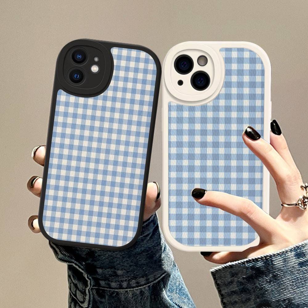 Простой стильный чехол для телефона с решетчатым узором для IPhone 11 12 13 14 15 16 Pro Max Mini Plus Мягкий кожаный чехол