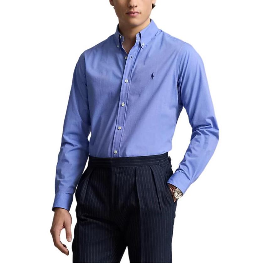 Polo Ralph Lauren Ss22 Pony вышитая однобортная рубашка с длинным рукавом мужские рубашки Harbor-Island-Blue 710722307-007