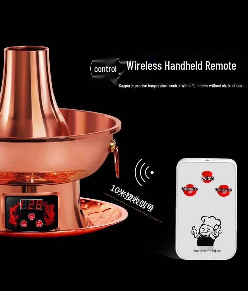 Электрическая фиолетовая медная двухфункциональная кастрюля для хот-пота: Регулируемая температура Шабу-Шабу Баранина Баранина Уголь и Подогреваемая Медная Кастрюля с Вилкой для Домашнего Использования