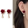 Rose Earrings Tassel Dangle Earrings with Rose Pearl Pendant Women Ear Jewelry Alloy Texture Suitable for Daily Party