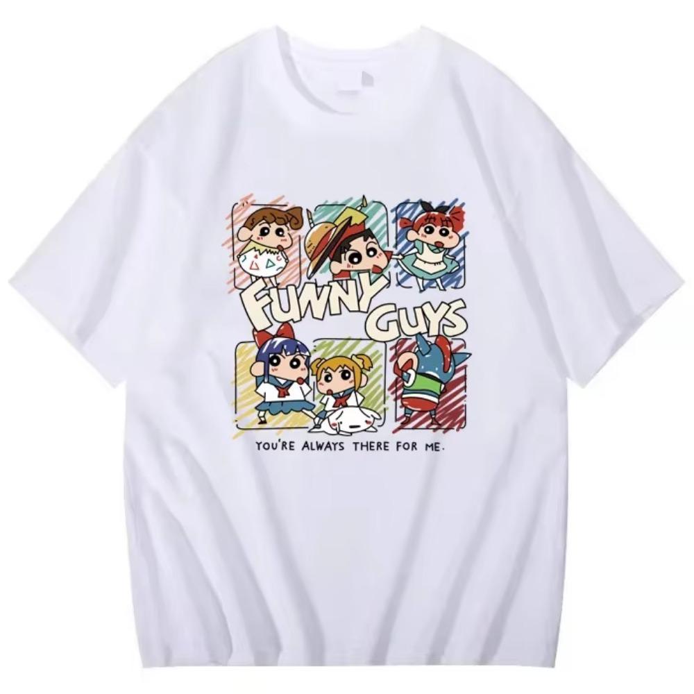 Летняя новинка 2025 года Футболка с коротким рукавом с принтом Crayon Shin Chan Женская свободная модная уличная свободная студенческая футболка Y2K Женская футболка