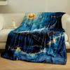 A golden-accented whale swimming in swirling blue waves under a gold sun. for all seasons blanket lunch break throw gift