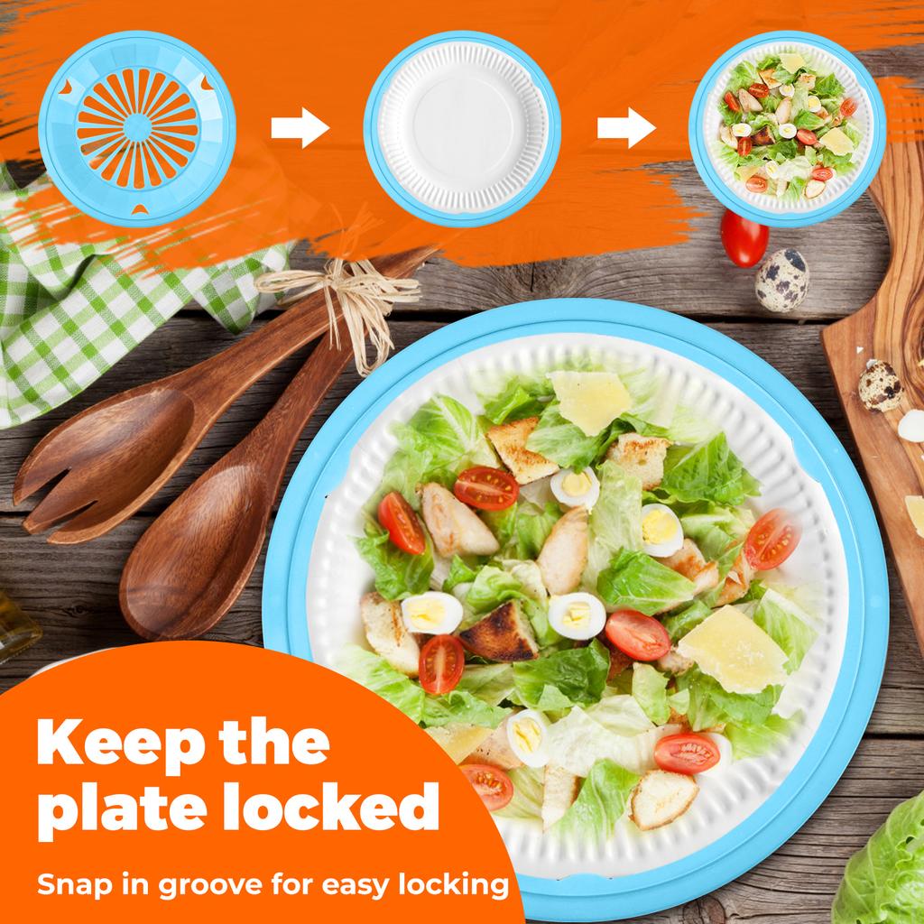 12 шт. держателей для бумажных тарелок 10 дюймов многоразовые пластиковые круглые диспенсеры для бумажных тарелок с защелкивающимися канавками 4 ярких цвета для вечеринки